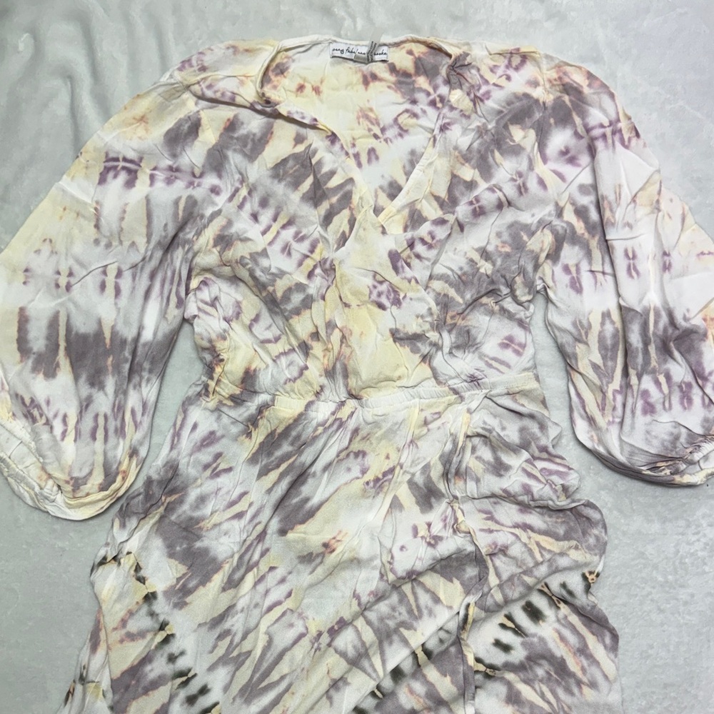 Young Fabulous & Broke Cream and Purple Tie-Dye Blouse
